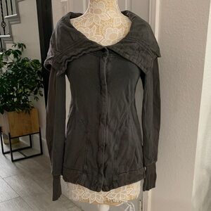 Prairie Underground Charcoal Cowl Neck Hooded Zip Jacket Hoodie S